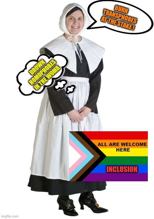PROGRESS: The Climate HAS Changed, yet Puritans are always Puritans | BURN 
TRANSPHOBES
AT THE STAKE ! DROWN
 HOMOPHOBES
IN THE WOMB; ALL ARE WELCOME 
HERE; INCLUSION | image tagged in lgbtq,maga,progressives,cultural marxism,pride and prejudice,democratic socialism | made w/ Imgflip meme maker