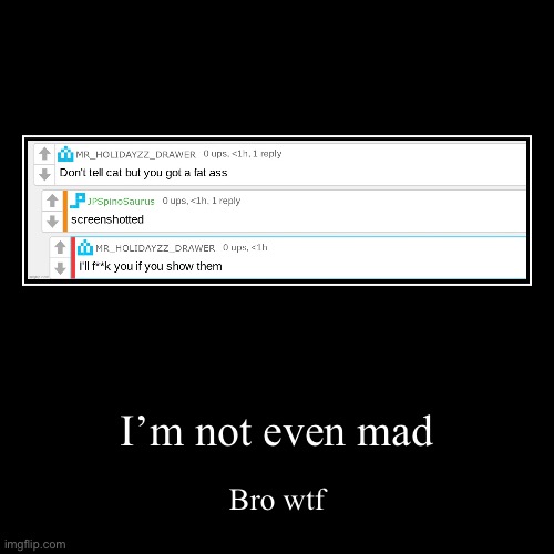 I’m not even mad | Bro wtf | image tagged in funny,demotivationals | made w/ Imgflip demotivational maker