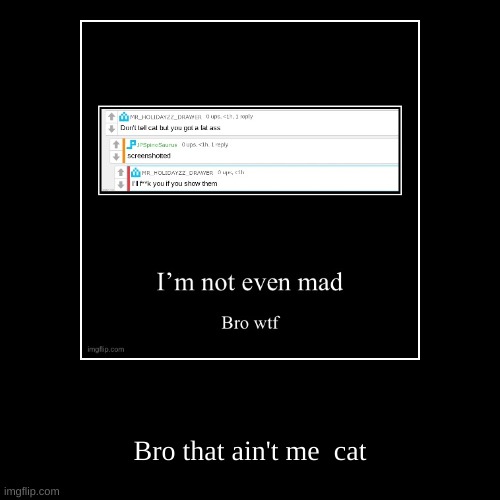 :P | Bro that ain't me  cat | image tagged in funny,demotivationals,m | made w/ Imgflip demotivational maker