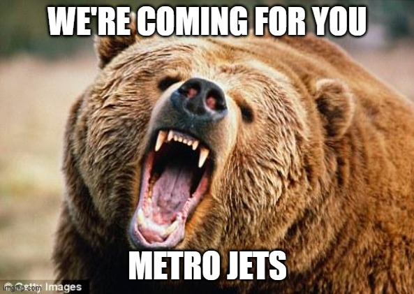 Angry Bear | WE'RE COMING FOR YOU; METRO JETS | image tagged in angry bear | made w/ Imgflip meme maker
