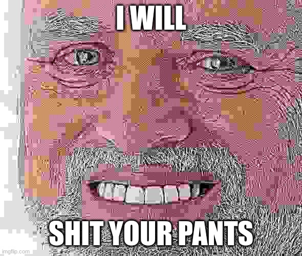 idk what i'm doing anymore | I WILL; SHIT YOUR PANTS | image tagged in hide the pain harold | made w/ Imgflip meme maker