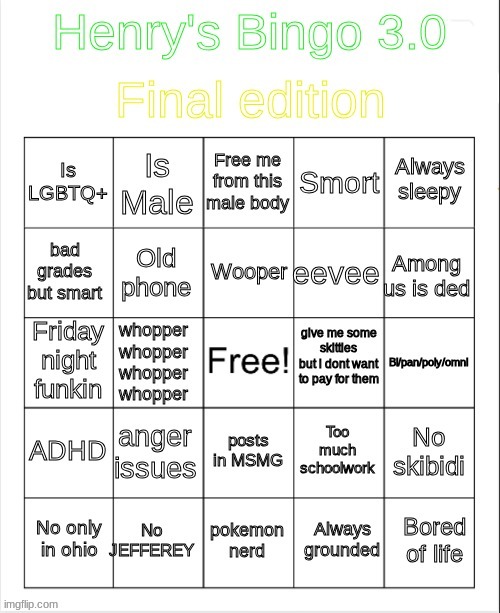 Henry's Bingo 3 | image tagged in henry's bingo 3 | made w/ Imgflip meme maker