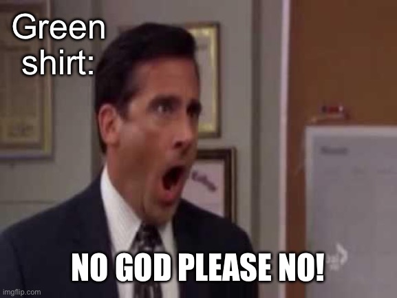 No, God! No God Please No! | Green shirt: NO GOD PLEASE NO! | image tagged in no god no god please no | made w/ Imgflip meme maker