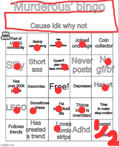 Murderous bingo (fixed version) | image tagged in murderous bingo fixed version | made w/ Imgflip meme maker