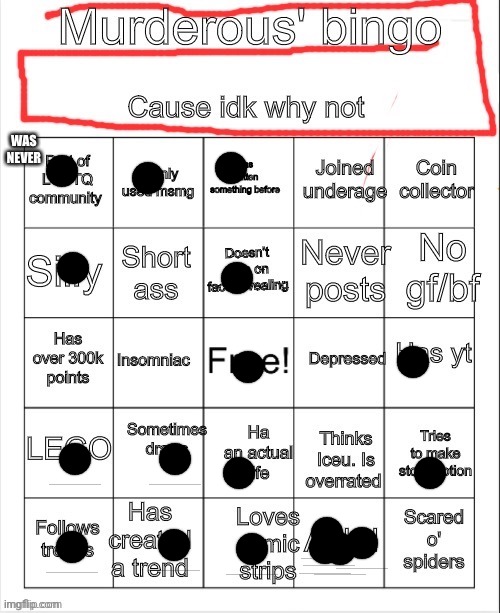 Murderous bingo (fixed version) | image tagged in murderous bingo fixed version | made w/ Imgflip meme maker