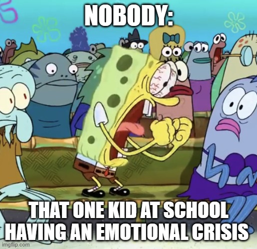 That One Kid | NOBODY:; THAT ONE KID AT SCHOOL HAVING AN EMOTIONAL CRISIS | image tagged in spongebob yelling | made w/ Imgflip meme maker
