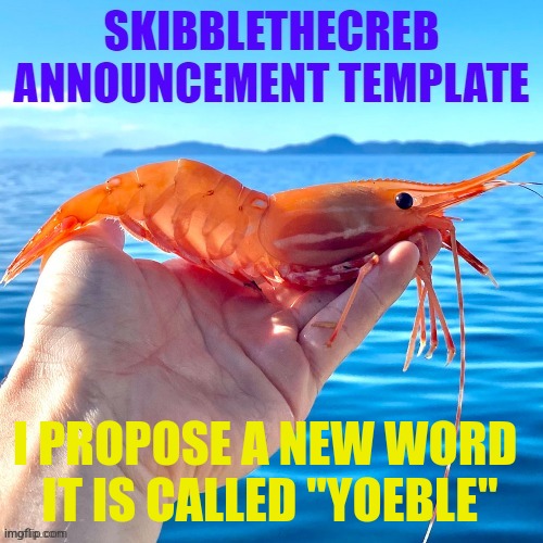 skibblethecreb announcement template | I PROPOSE A NEW WORD 
IT IS CALLED "YOEBLE" | image tagged in skibblethecreb announcement template | made w/ Imgflip meme maker