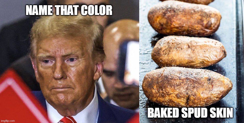 NAME THAT COLOR; BAKED SPUD SKIN | image tagged in trump the spud,potato | made w/ Imgflip meme maker