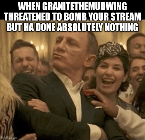 If you can't walk the walk don't talk the talk | WHEN GRANITETHEMUDWING THREATENED TO BOMB YOUR STREAM BUT HA DONE ABSOLUTELY NOTHING | image tagged in 007 daniel craig nodding smugly | made w/ Imgflip meme maker