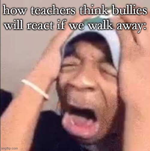 Flightreacts crying | how teachers think bullies will react if we walk away: | image tagged in flightreacts crying | made w/ Imgflip meme maker