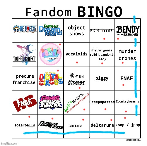 Fandom bingo | image tagged in bingo from tck | made w/ Imgflip meme maker