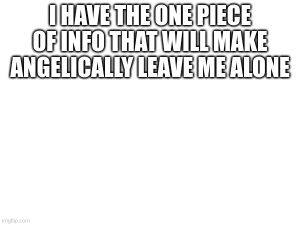 I HAVE THE ONE PIECE OF INFO THAT WILL MAKE ANGELICALLY LEAVE ME ALONE | image tagged in sdfgh | made w/ Imgflip meme maker