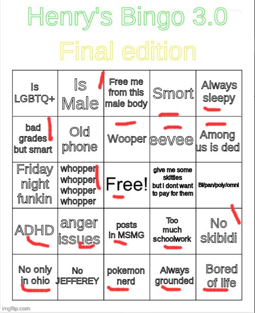 Henry's Bingo 3 | image tagged in henry's bingo 3 | made w/ Imgflip meme maker