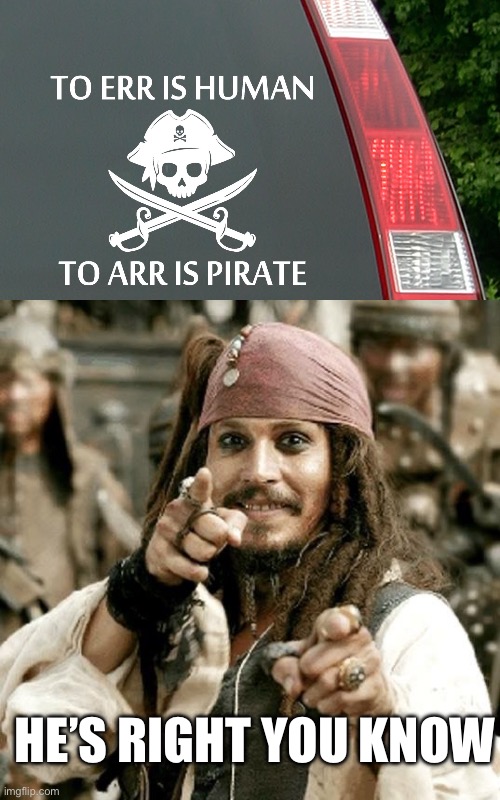 Pirate | HE’S RIGHT YOU KNOW | image tagged in point jack,pirate,error | made w/ Imgflip meme maker