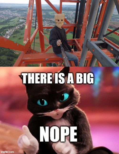 Acrophobia vs climber | image tagged in borntoclimb,acrophobia,lattice climbing,tower,baghead,pussinboots | made w/ Imgflip meme maker