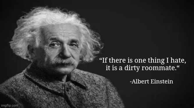 Albert Einstein quote | “If there is one thing I hate,
it is a dirty roommate.“; -Albert Einstein | image tagged in albert einstein quote,roommates,college,albert einstein,albert einstein quotes,memes | made w/ Imgflip meme maker