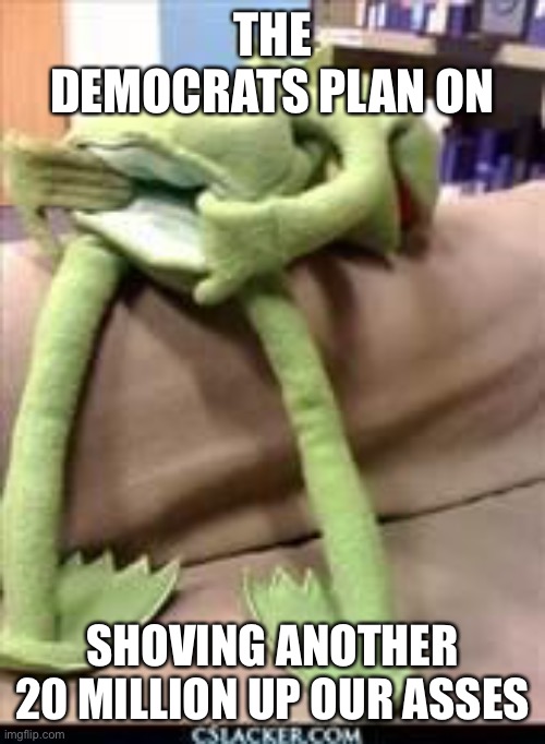 Gay kermit | THE DEMOCRATS PLAN ON SHOVING ANOTHER 20 MILLION UP OUR ASSES | image tagged in gay kermit | made w/ Imgflip meme maker