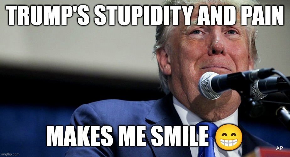 Trump | TRUMP'S STUPIDITY AND PAIN; MAKES ME SMILE 😁 | image tagged in sad trump | made w/ Imgflip meme maker