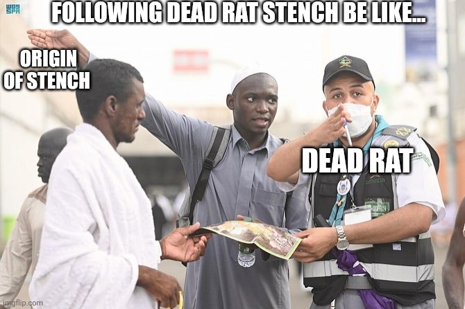 Different directions | FOLLOWING DEAD RAT STENCH BE LIKE... ORIGIN OF STENCH; DEAD RAT | image tagged in different directions | made w/ Imgflip meme maker