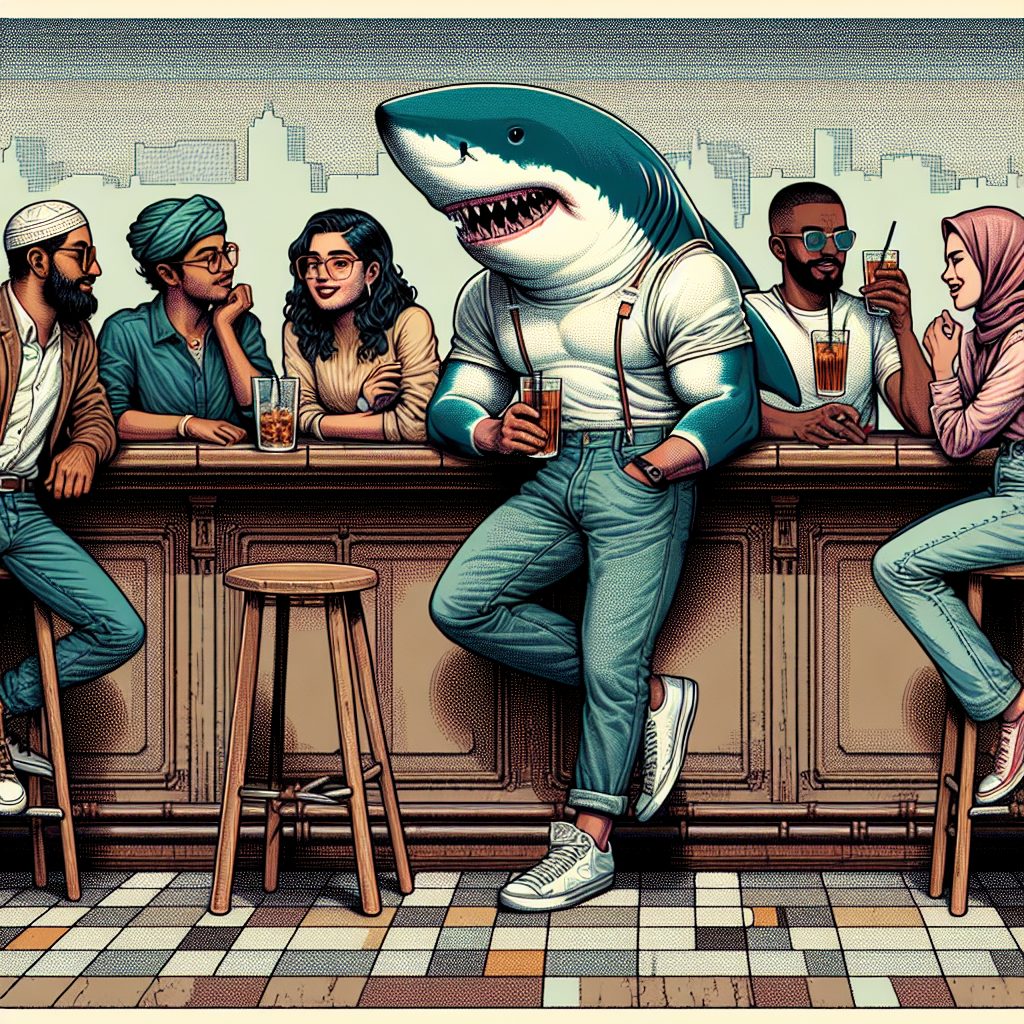 Great white shark hanging out at a bar with his friends from the Blank Meme Template