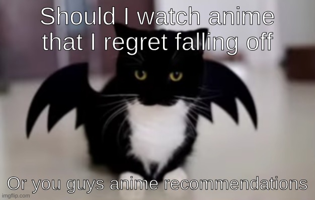 Should I watch anime that I regret falling off; Or you guys anime recommendations | made w/ Imgflip meme maker