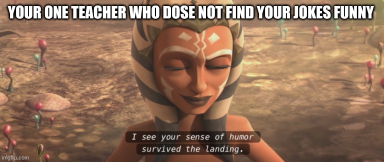 ahsoka tano | YOUR ONE TEACHER WHO DOSE NOT FIND YOUR JOKES FUNNY | image tagged in ahsoka tano | made w/ Imgflip meme maker