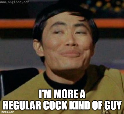 sulu | I'M MORE A REGULAR COCK KIND OF GUY | image tagged in sulu | made w/ Imgflip meme maker