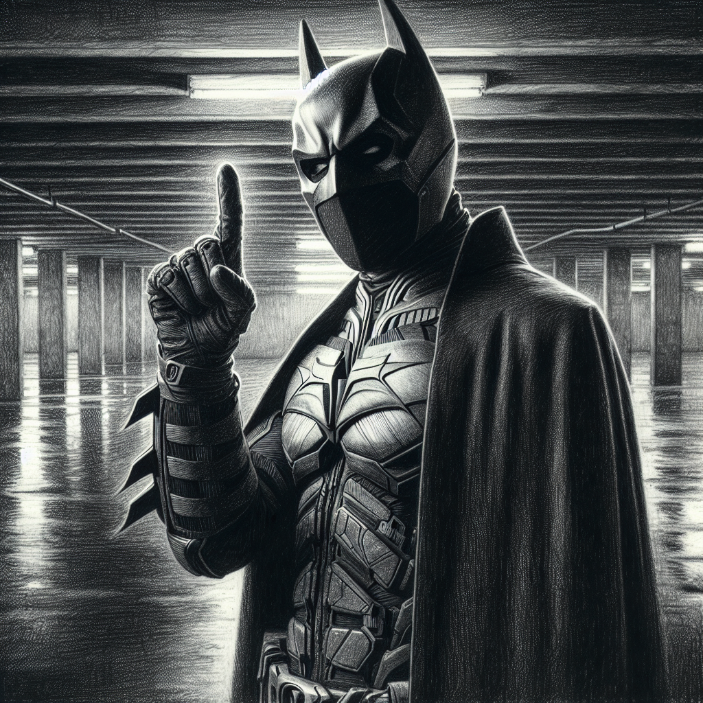 High Quality batman standing in a parking garage holding up one finger Blank Meme Template