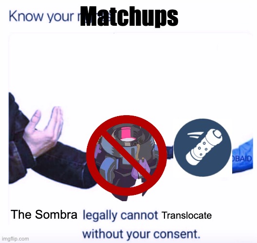 Know your rights | Matchups; Translocate; The Sombra | image tagged in know your rights | made w/ Imgflip meme maker