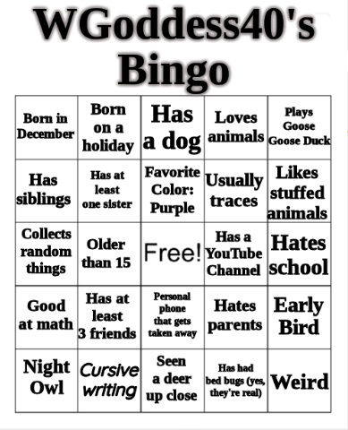 WGoddess's Bingo Blank Meme Template