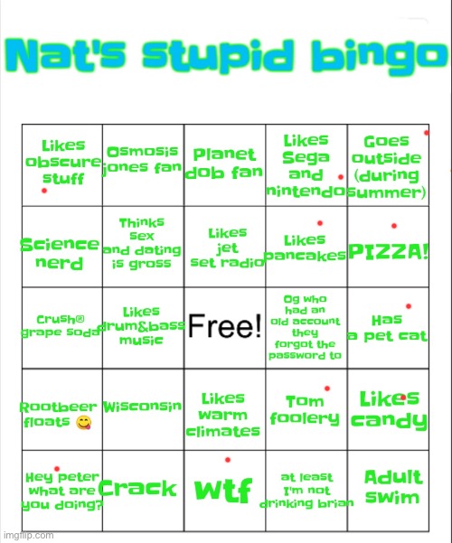 Nat's stupid bingo | image tagged in nat's stupid bingo | made w/ Imgflip meme maker