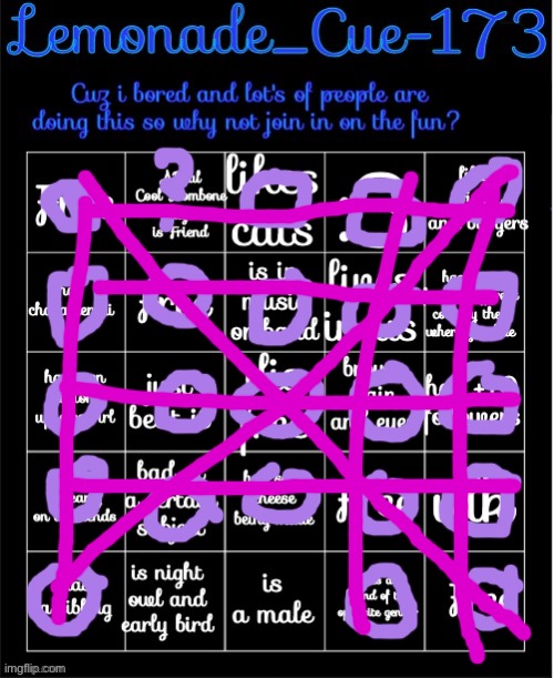 Lemonade_Cue-173 Bingo | image tagged in lemonade_cue-173 bingo,i mean ig | made w/ Imgflip meme maker