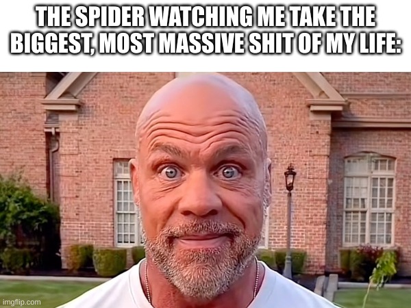 Kurt Angle Staring | THE SPIDER WATCHING ME TAKE THE BIGGEST, MOST MASSIVE SHIT OF MY LIFE: | image tagged in staring,funny | made w/ Imgflip meme maker