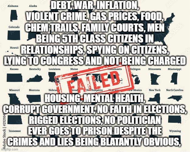 Just some of what we are facing | DEBT, WAR, INFLATION, VIOLENT CRIME, GAS PRICES, FOOD, CHEM TRAILS, FAMILY COURTS, MEN BEING 5TH CLASS CITIZENS IN RELATIONSHIPS, SPYING ON CITIZENS, LYING TO CONGRESS AND NOT BEING CHARGED; HOUSING, MENTAL HEALTH, CORRUPT GOVERNMENT, NO FAITH IN ELECTIONS, RIGGED ELECTIONS, NO POLITICIAN EVER GOES TO PRISON DESPITE THE CRIMES AND LIES BEING BLATANTLY OBVIOUS, | image tagged in fjb,joe biden,biden,epic fail,fail,epic | made w/ Imgflip meme maker