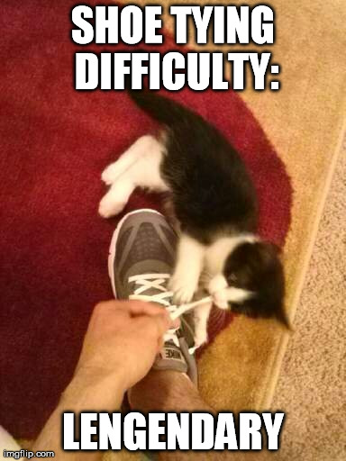 SHOE TYING DIFFICULTY: LENGENDARY | image tagged in AdviceAnimals | made w/ Imgflip meme maker