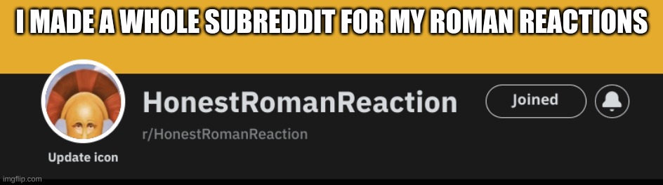 I made a whole entire subreddit for it | I MADE A WHOLE SUBREDDIT FOR MY ROMAN REACTIONS | image tagged in funny,honestromanreaction,memes | made w/ Imgflip meme maker