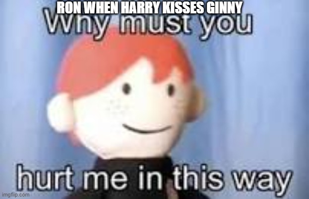Why must you hurt me in this way | RON WHEN HARRY KISSES GINNY | image tagged in why must you hurt me in this way | made w/ Imgflip meme maker