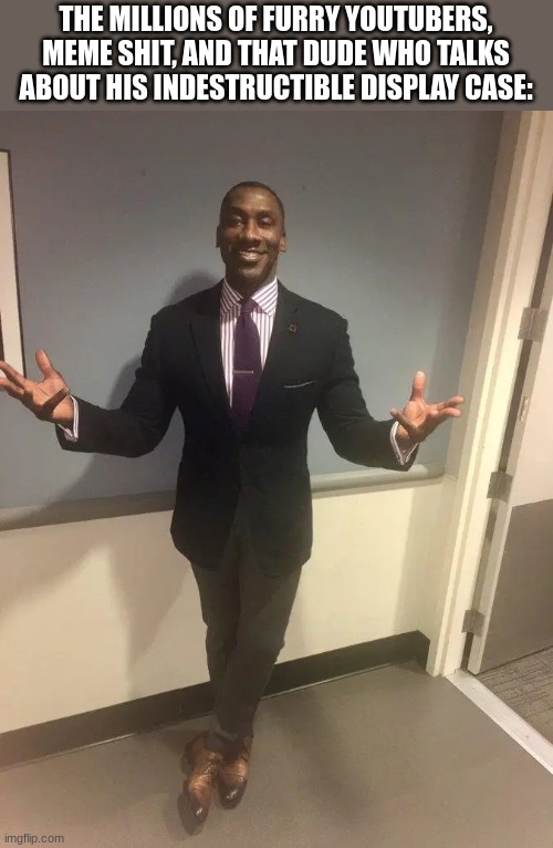 shannon sharpe | THE MILLIONS OF FURRY YOUTUBERS, MEME SHIT, AND THAT DUDE WHO TALKS ABOUT HIS INDESTRUCTIBLE DISPLAY CASE: | image tagged in shannon sharpe | made w/ Imgflip meme maker