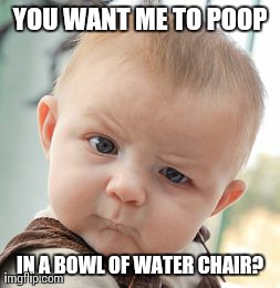 Skeptical Baby | YOU WANT ME TO POOP IN A BOWL OF WATER CHAIR? | image tagged in memes,skeptical baby | made w/ Imgflip meme maker
