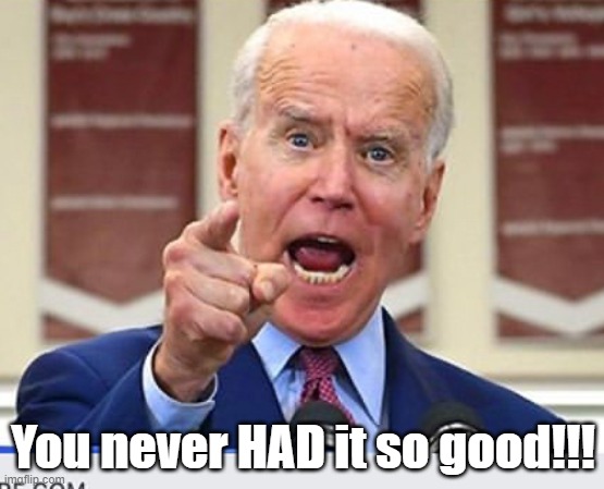 Joe Biden no malarkey | You never HAD it so good!!! | image tagged in joe biden no malarkey | made w/ Imgflip meme maker