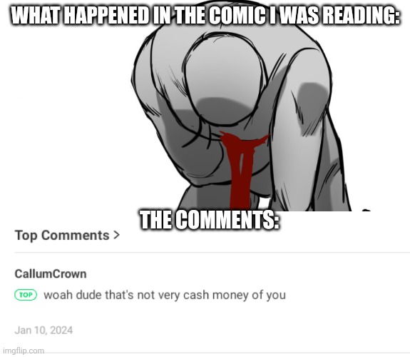 Woah dude that's not very cash money of you | WHAT HAPPENED IN THE COMIC I WAS READING:; THE COMMENTS: | image tagged in comics/cartoons | made w/ Imgflip meme maker