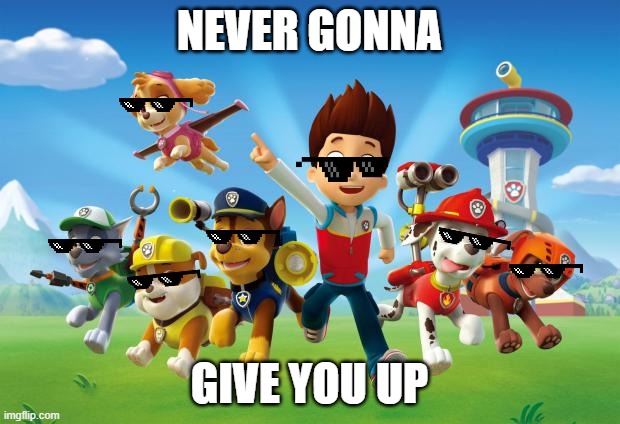 Paw Patrol  | NEVER GONNA; GIVE YOU UP | image tagged in paw patrol | made w/ Imgflip meme maker