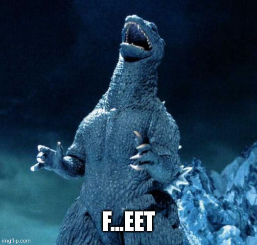 Laughing Godzilla | F...EET | image tagged in laughing godzilla | made w/ Imgflip meme maker
