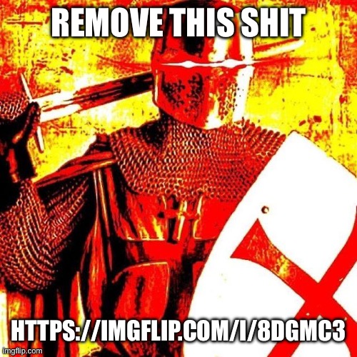 Deep Fried Crusader | REMOVE THIS SHIT; HTTPS://IMGFLIP.COM/I/8DGMC3 | image tagged in deep fried crusader | made w/ Imgflip meme maker