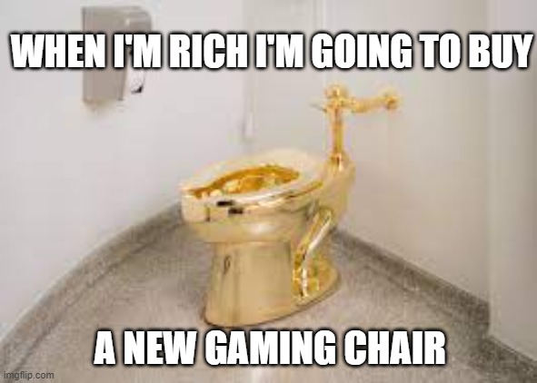 meme by Brad my new gaming chair | WHEN I'M RICH I'M GOING TO BUY; A NEW GAMING CHAIR | image tagged in gaming,pc gaming,funny meme,toilet humor,humor,funny | made w/ Imgflip meme maker