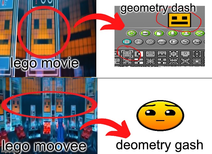 lego movie in geometry dash!? (100% REAL) | geometry dash; lego movie; deometry gash; lego moovee | image tagged in memes,tuxedo winnie the pooh,geometry dash | made w/ Imgflip meme maker