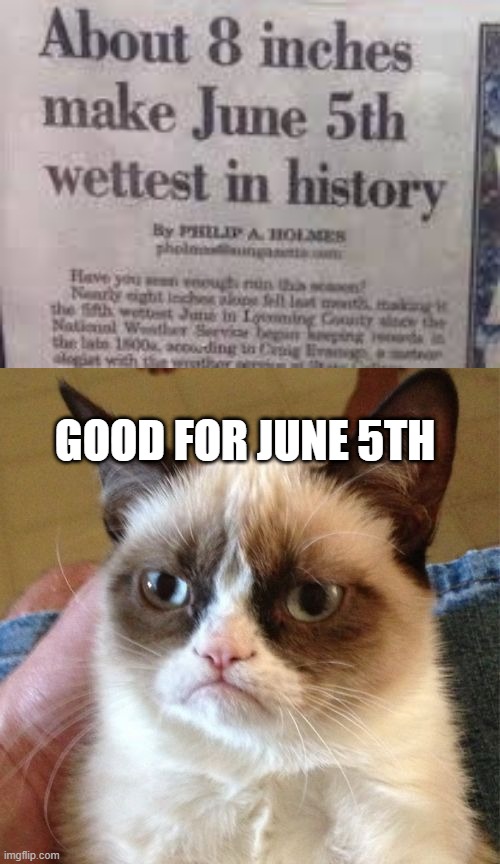 June 5th is Happy | GOOD FOR JUNE 5TH | image tagged in memes,grumpy cat | made w/ Imgflip meme maker
