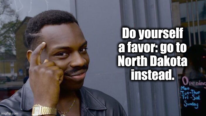 Roll Safe Think About It Meme | Do yourself a favor: go to
North Dakota
instead. | image tagged in memes,roll safe think about it | made w/ Imgflip meme maker