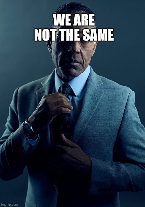 Gus Fring we are not the same | WE ARE NOT THE SAME | image tagged in gus fring we are not the same | made w/ Imgflip meme maker