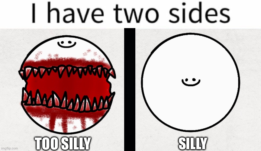 TOO SILLY; SILLY | image tagged in i have two sides | made w/ Imgflip meme maker